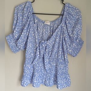 SIENNA Sky Medium Blue and White Floral Crop Blouse